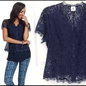 Cabi navy London lace top